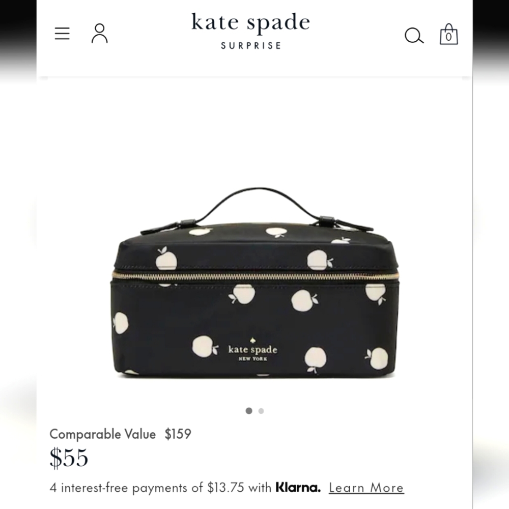 Kate Spade - Travel Cosmetic Case (zipper closure) -Black multi Orchard pattern